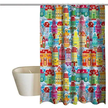City Geometric Shower Curtain Colorful Town Design Ornamental Winter Holiday Christmas Time Architecture Pattern for Kids
City Geometric Shower Curtain Colorful Town Design Ornamental Winter Holiday Christmas Time Architecture Pattern for Kids