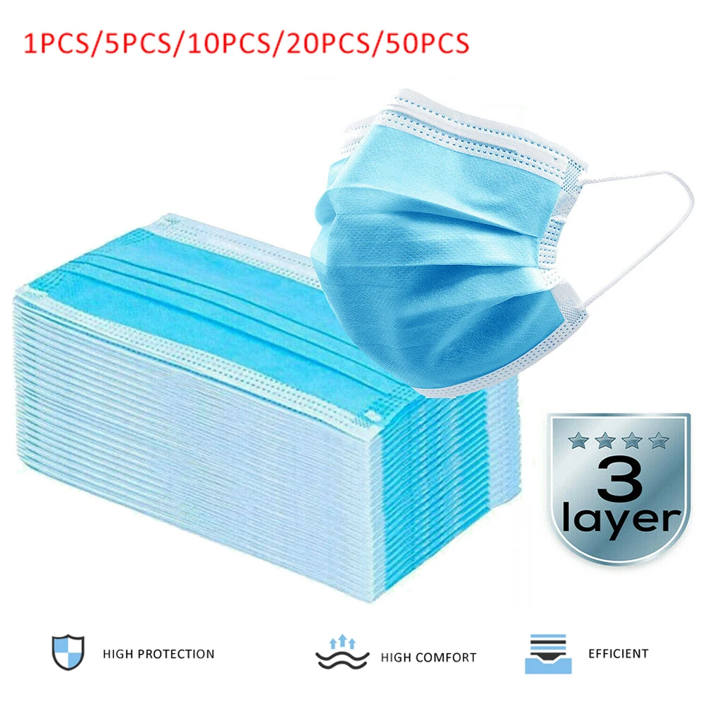 

50pcs Disposable Mouth Mask Anti Influenza Mouth-muffle bacteria Flu Dust proof PM2.5 Safety 3 Layers Masks for face