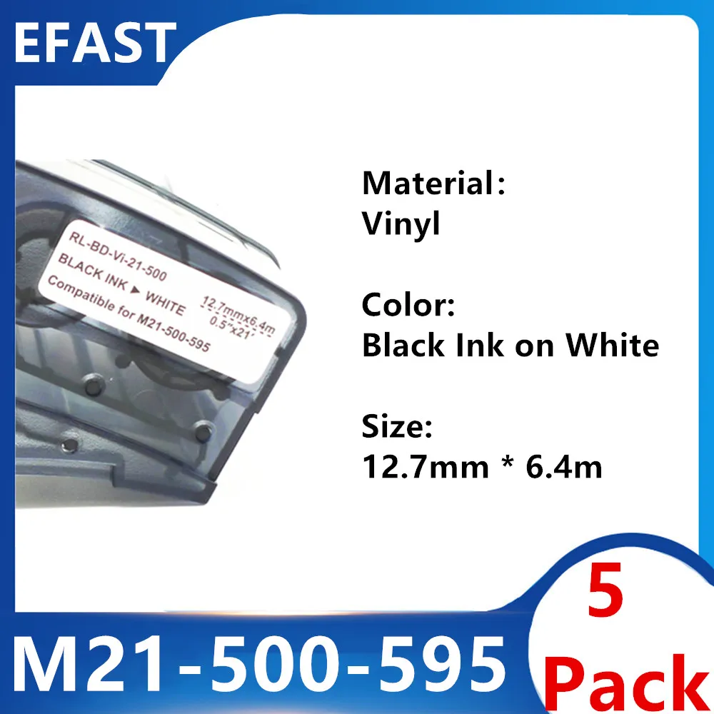 5Pack Repalcement M21 500 595 Vinyl Label Ribbon Cartridge Black On White For Labeller Printer Maker 12.7mm * 6.4m
5Pack Repalcement M21 500 595 Vinyl Label Ribbon Cartridge Black On White For Labeller Printer Maker 12.7mm * 6.4m