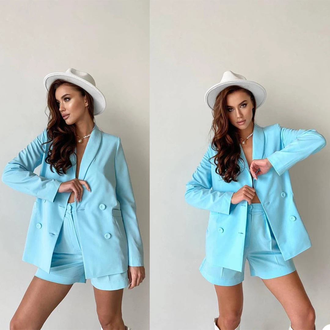 Summer Sky Blue Women Pants Suits Slim Fit Double Breasted Blazer Suit Ladies Prom Party Wedding Wear Outfit (Jacket+Pants) 
Summer Sky Blue Women Pants Suits Slim Fit Double Breasted Blazer Suit Ladies Prom Party Wedding Wear Outfit (Jacket+Pants)