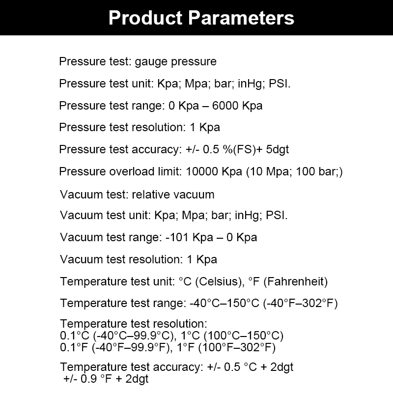 DY517 Manifold Digital Digital Pressure Gauge Refrigeration Vacuum Pressure Manifold Tester HVAC Temperature Tester for Car