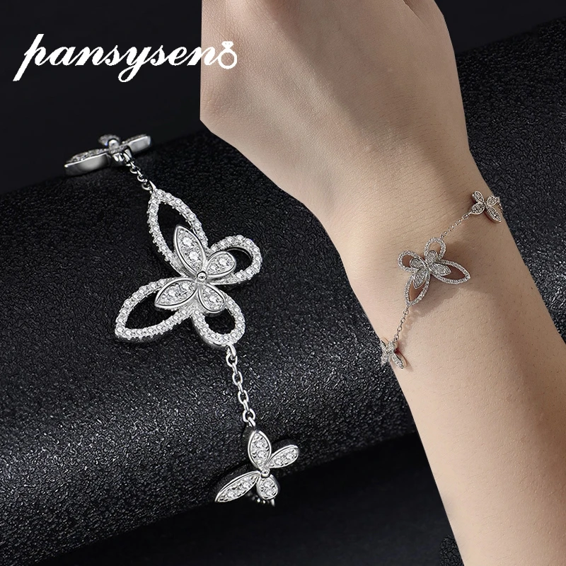 

PANSYSEN Luxury Created Moissanite Diamond Butterfly Wedding Bracelets for Women Solid Silver 925 Jewelry Valentine's Day Gift