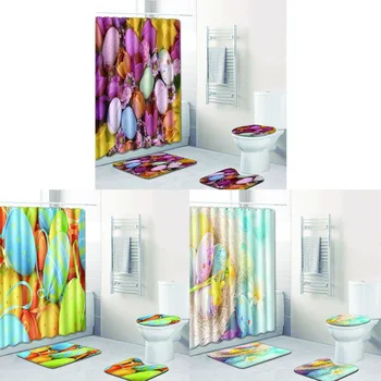 Easter Egg Rabbit Print Toilet Mat Shower Curtain Bathroom Carpet Set Bathroom Supplies 4pcs 
Easter Egg Rabbit Print Toilet Mat Shower Curtain Bathroom Carpet Set Bathroom Supplies 4pcs