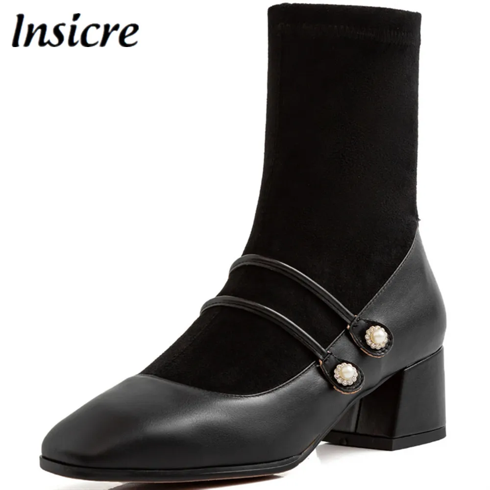 Insicre Women Mid Calf Boots Cow Leather Elastic Thick Mid Heels Zipper Genuine Leather Patchwork Female Spring Shoes 2019 New
Insicre Women Mid Calf Boots Cow Leather Elastic Thick Mid Heels Zipper Genuine Leather Patchwork Female Spring Shoes 2019 New