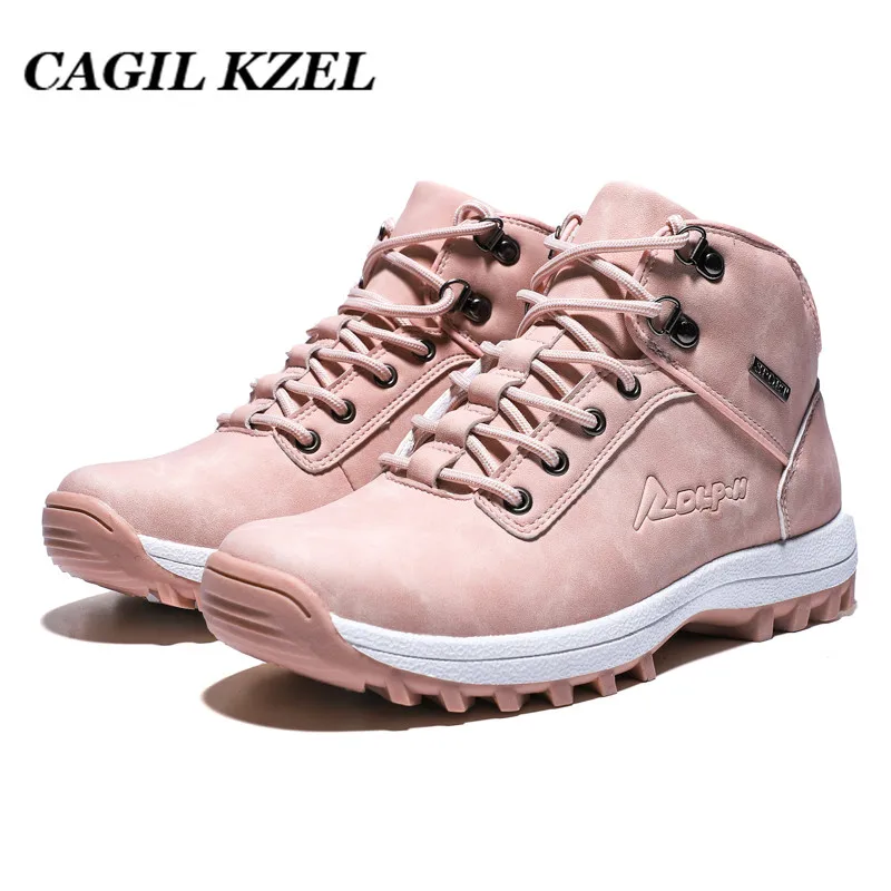 

CAGILKZEL 2019 botas de Invierno para mujer cálidas zapatillas de felpa de piel para mujer Botines de nieve rosas para mujer con cordones zapatos de mujer botas mujer