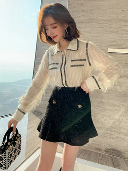 Temperament tassel design shirt + high waist sequined tweed skirt suit 2020 autumn new
Temperament tassel design shirt + high waist sequined tweed skirt suit 2020 autumn new