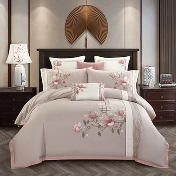 

Luxury Egyptian Cotton Classical Bedding set Queen King size Chic Embroidery Bed set Bed sheet set Pillowcase parrure de lit