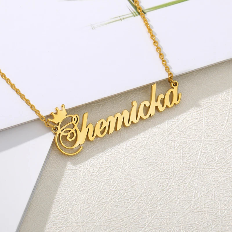 Custom Name Crown Font Necklace For Women Nameplate Personalized Stainless Steel Chain Choker Customized BFF Jewelry Gift Custom Name Crown Font Necklace For Women Nameplate Personalized Stainless Steel Chain Choker Customized BFF Jewelry Gift