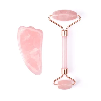 Rose Quartz Crystal Jade Roller Guasha Scraper Natural Stone Neck Back Face Massage Slimmer Lift Wrinkle Remover Tool 2 in 1 set
Rose Quartz Crystal Jade Roller Guasha Scraper Natural Stone Neck Back Face Massage Slimmer Lift Wrinkle Remover Tool 2 in 1 set