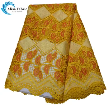 Yellow Color Design African Lace Fabrics With Embroidery 5 Yards/pcs 2019 Water Soluble Lace Fabrics With Stones For Party dress
Yellow Color Design African Lace Fabrics With Embroidery 5 Yards/pcs 2019 Water Soluble Lace Fabrics With Stones For Party dress