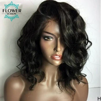 

Natural Wave Lace Front Human Hair Wigs Short Bob Wig 13*6 Indian Remy For Women 150% Pre Plucked Bleached Knots FlowerSeason