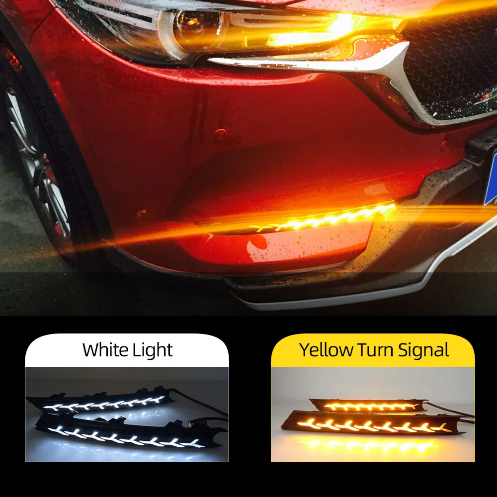 Car Flashing 1Pair For Mazda CX-5 CX5 2017 - 2020 Driving DRL Daytime Running Light fog lamp Relay LED yellow turn Daylight | Автомобили и