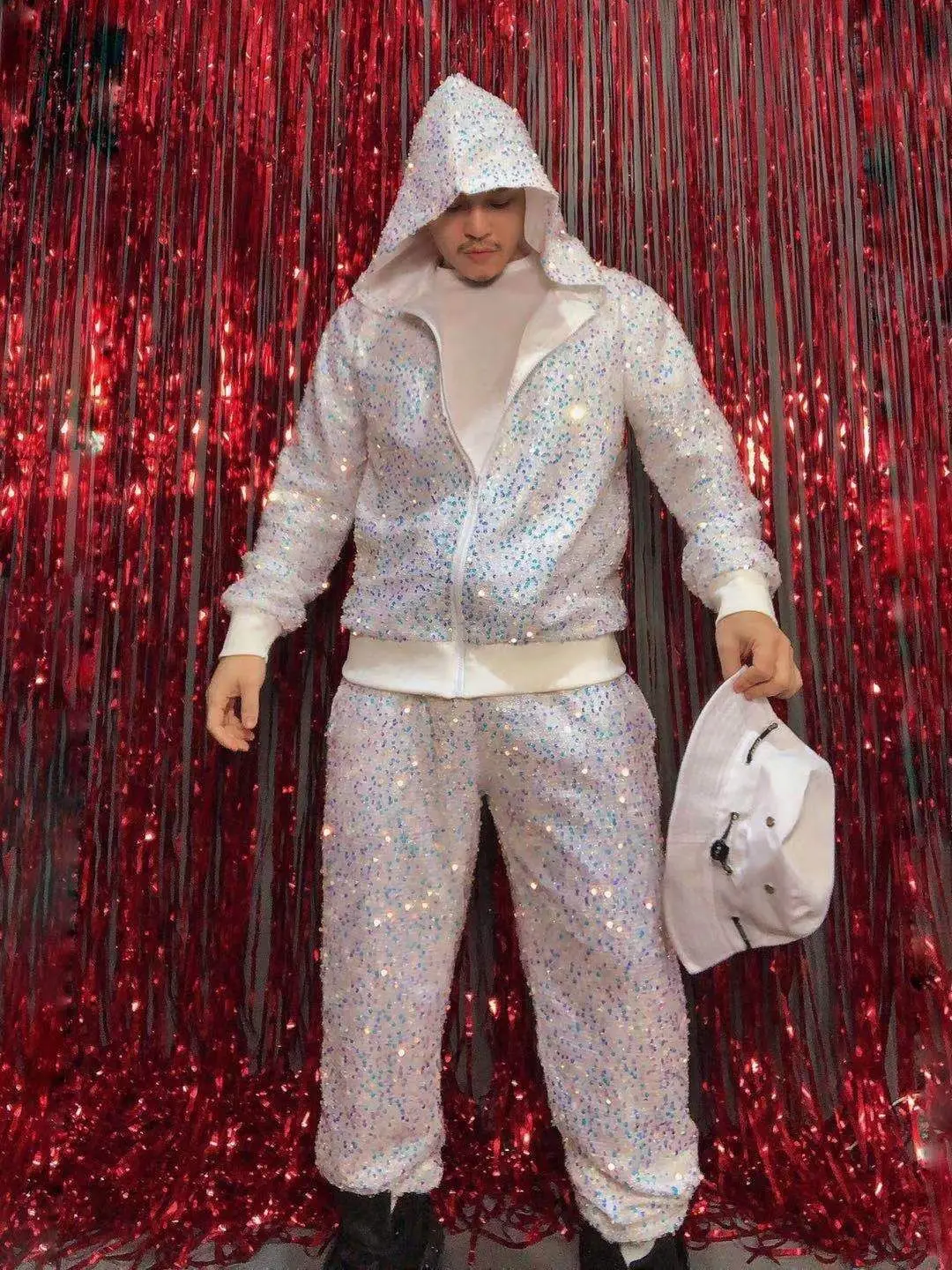 Multi-color Sequin Long Sleeves Hooded Jacket Bar Nightclub Prom Party Outfit Men Dance Singer Show Clothes Set
Multi-color Sequin Long Sleeves Hooded Jacket Bar Nightclub Prom Party Outfit Men Dance Singer Show Clothes Set
