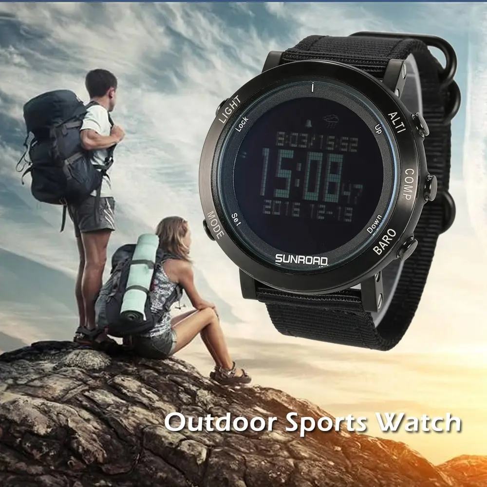 SUNROAD Outdoor Digital Sports Watch Pedometer Altimeter Barometer Compass Wrist Watch with Nylon Band Fitness Equipments
SUNROAD Outdoor Digital Sports Watch Pedometer Altimeter Barometer Compass Wrist Watch with Nylon Band Fitness Equipments