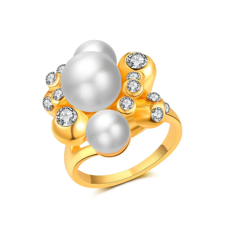 Фото WQQCR оптовая продажа жемчужное кольцо 18 К хорошее ювелирное изделие Золотое для