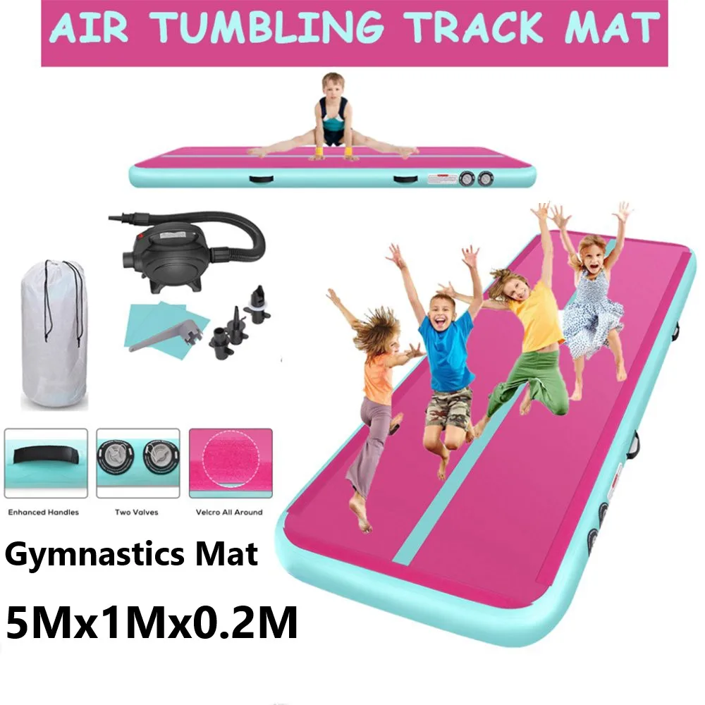 Inflatable Gymnastics Mats Air track 5M Gym Mat for Tumbling Inflatable Air Track Mat Yoga Mat with Electric Air Pump for Kids