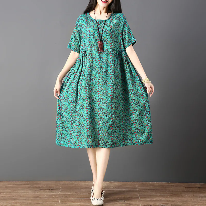 2018 Summer New Style Retro Floral-Print Short Sleeve Mid-length Loose And Plus-sized WOMEN'S Dress Cotton Linen Dress Women's
2018 Summer New Style Retro Floral-Print Short Sleeve Mid-length Loose And Plus-sized WOMEN'S Dress Cotton Linen Dress Women's