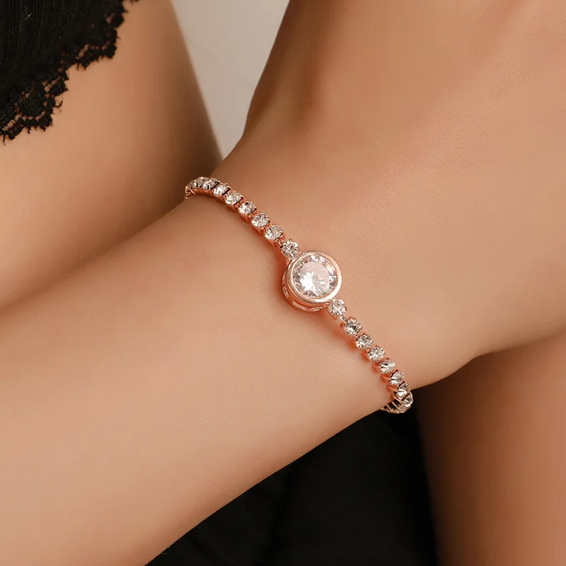 Новый модный браслет из розового золота браслеты с цирконием простые женские