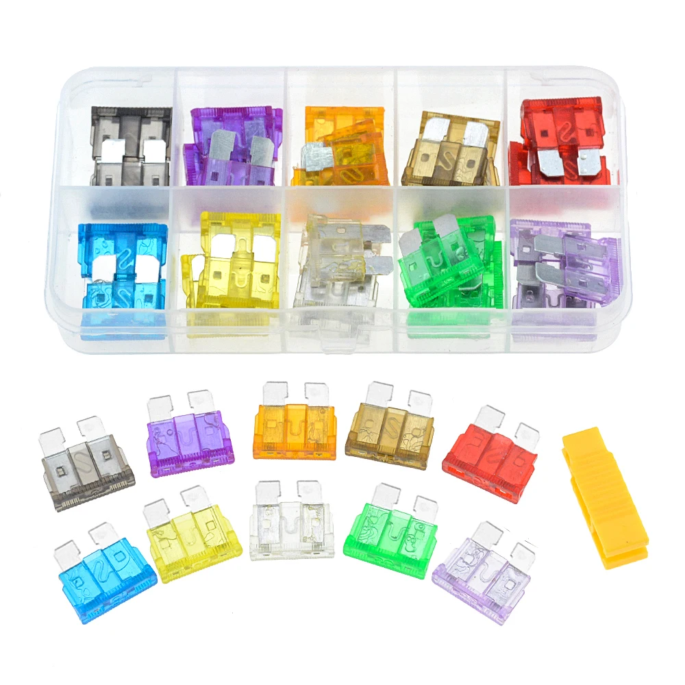 

50PCS/Box Medium Car Fuses 2A 3A 5A 7.5A 10A 15A 20A 25A 30A 35A Amp With Box Clip Assortment Auto Blade Type Fuse Set Truck
