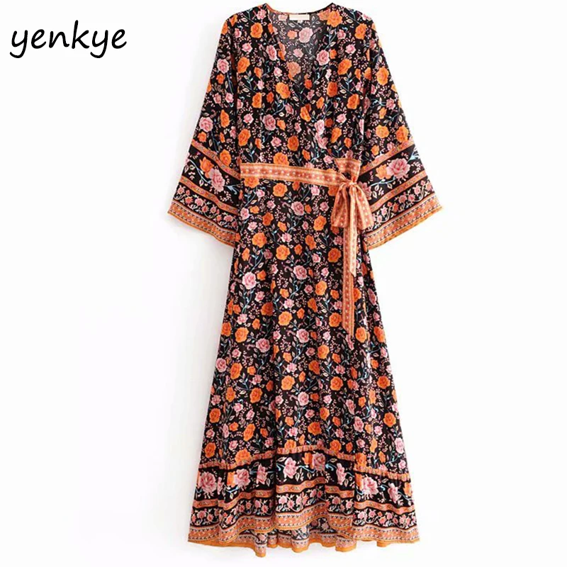 Holiday Dress 2019 Women Vintage Floral Print Wrap Long Dress Female Cross V Neck Flare Sleeve A-line Casual Autumn Dress
Holiday Dress 2019 Women Vintage Floral Print Wrap Long Dress Female Cross V Neck Flare Sleeve A-line Casual Autumn Dress