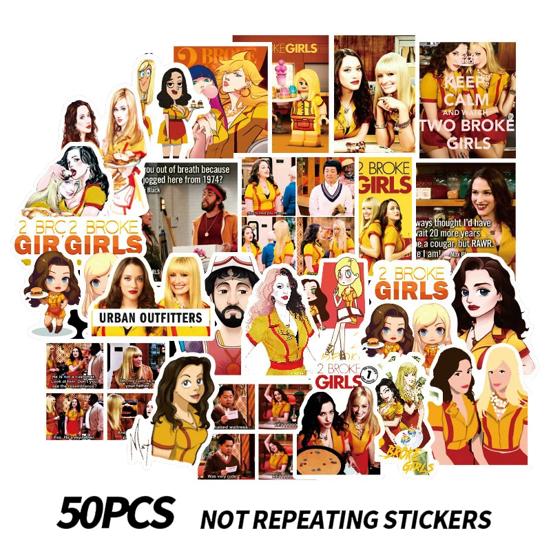 50pcs 2 Broke Girls Stickers Pack Fans Anime Vintage Paster Scrapbooking Diy Phone Laptop Collections Home Decorations Decals | Игрушки и