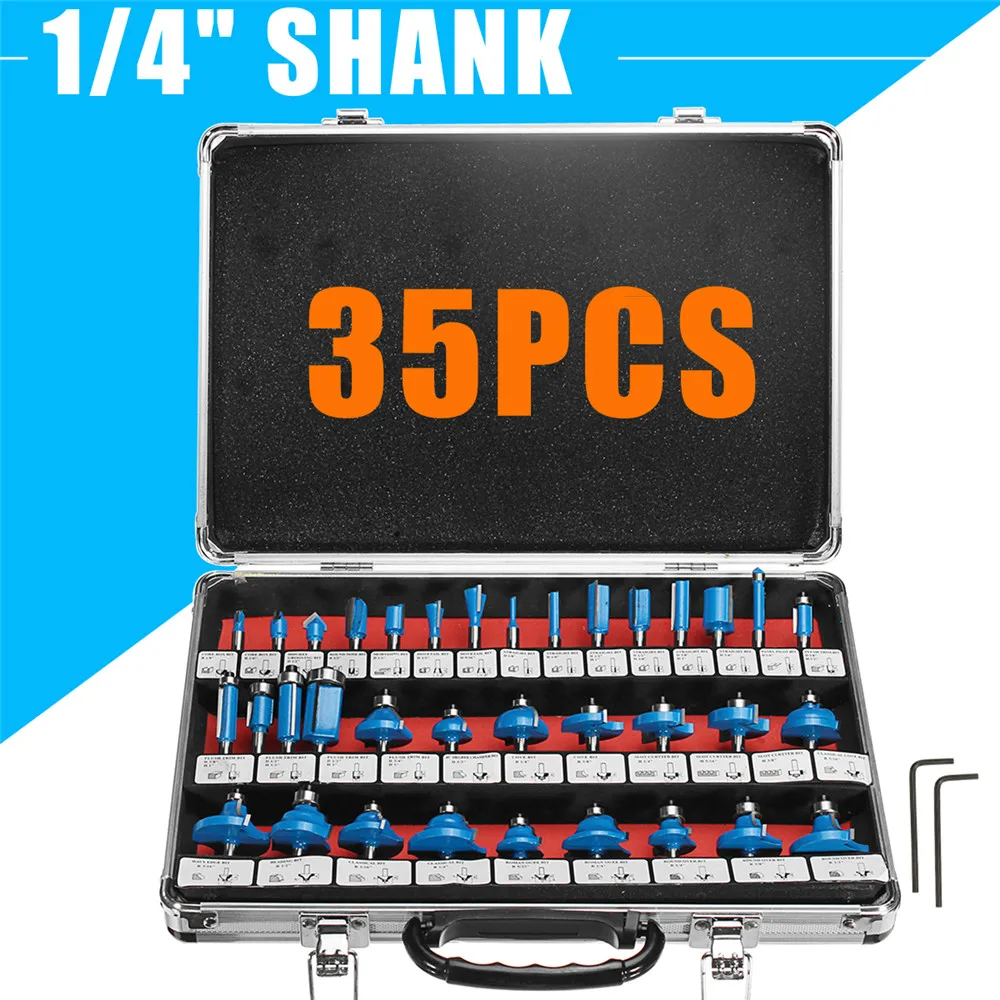 Wolike 35Pcs 1/4" Shank Tungsten Carbide Router Bit Set Professional Tungsten Carbide Router Woodworking Milling Cutter
Wolike 35Pcs 1/4" Shank Tungsten Carbide Router Bit Set Professional Tungsten Carbide Router Woodworking Milling Cutter