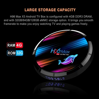 H96 MAX X3 Android 9.0 Smart TV Box 4G+32G Wireless IPTV Box 8K 4K USB Set Top Box WiFi 5G for Netflix Youtube Google Play US Pl
H96 MAX X3 Android 9.0 Smart TV Box 4G+32G Wireless IPTV Box 8K 4K USB Set Top Box WiFi 5G for Netflix Youtube Google Play US Pl