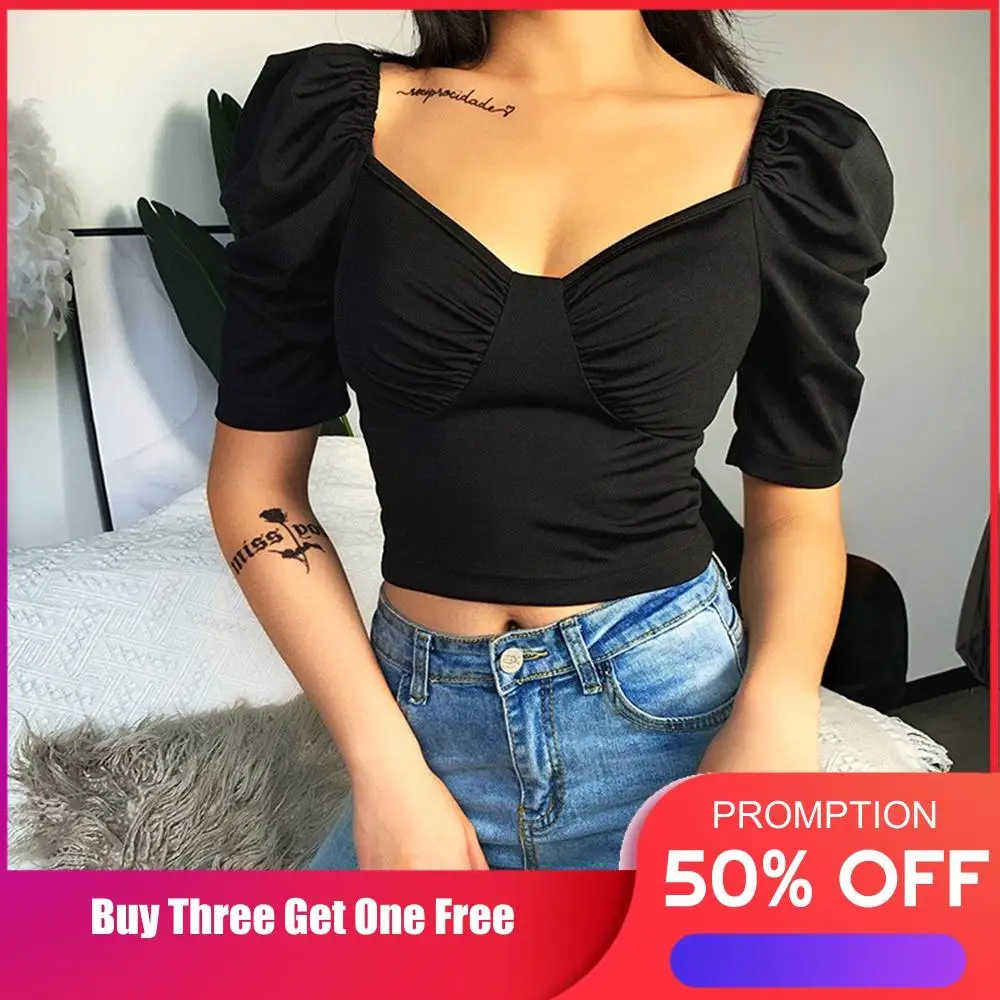 Three-Ratels 2020 Spring Blouses Tops Short Puff Sleeve V neck Women Sexy Elegant Blouse Summer Casual Soft Crop Top Streetwear
Three-Ratels 2020 Spring Blouses Tops Short Puff Sleeve V neck Women Sexy Elegant Blouse Summer Casual Soft Crop Top Streetwear