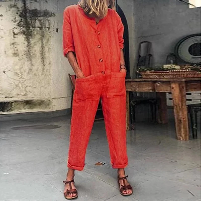 Ladies Loose Crew Neck Playsuit Romper Spring Womens Baggy Jumpsuit Trousers Female Solid Button Long Sleeve Jumpsuit Romper
Ladies Loose Crew Neck Playsuit Romper Spring Womens Baggy Jumpsuit Trousers Female Solid Button Long Sleeve Jumpsuit Romper