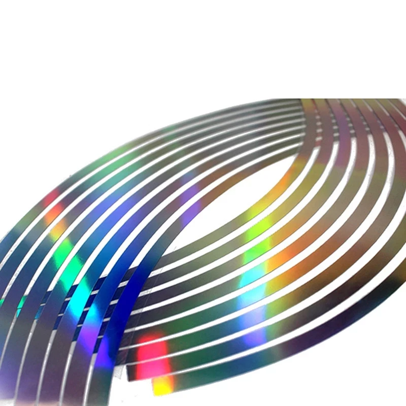 Новинка, ПВХ, 14/18 дюйма, лазерная наклейка на обод колеса мотоцикла и автомобиля, цветная лазерная светоотражающая лента с 16 полосками