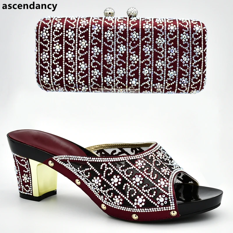Latest Design Italian Designer Shoes and Bags Matching Set Decorated with Rhinestone Women High Heels African Wedding Shoe | Обувь