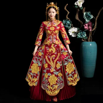 Asian Chinese Women Wedding Dress Embroidery Phoenix Cheongsam Qipao Novelty Pleated Evening Gowns Marriage Suit Hanfu Clothing
Asian Chinese Women Wedding Dress Embroidery Phoenix Cheongsam Qipao Novelty Pleated Evening Gowns Marriage Suit Hanfu Clothing