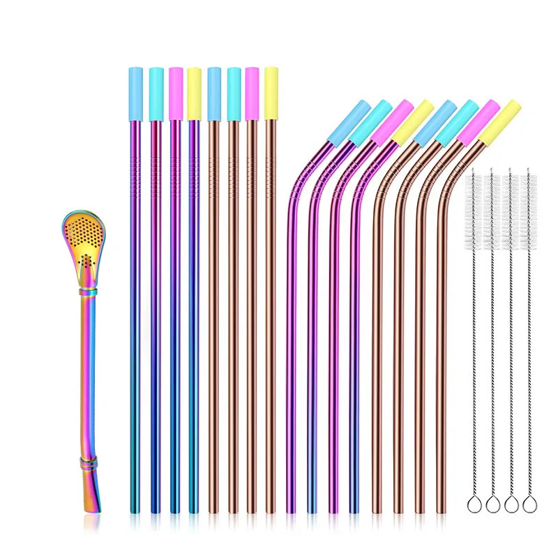 Stainless Steel Straws with Silicone Tips, Reusable Drinking Straws Rainbow Multi Colored with Cleaning Brush Set of 21
Stainless Steel Straws with Silicone Tips, Reusable Drinking Straws Rainbow Multi Colored with Cleaning Brush Set of 21