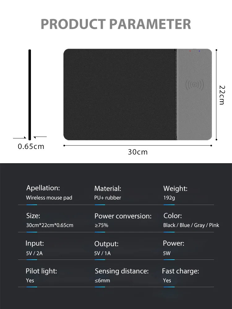 Wireless Charger Mouse Pad /Mat with PU Leather for iPhone X/8 Plus & Samsung Phones 9 H21d0b0182a1542f886d0a5edd61871fch