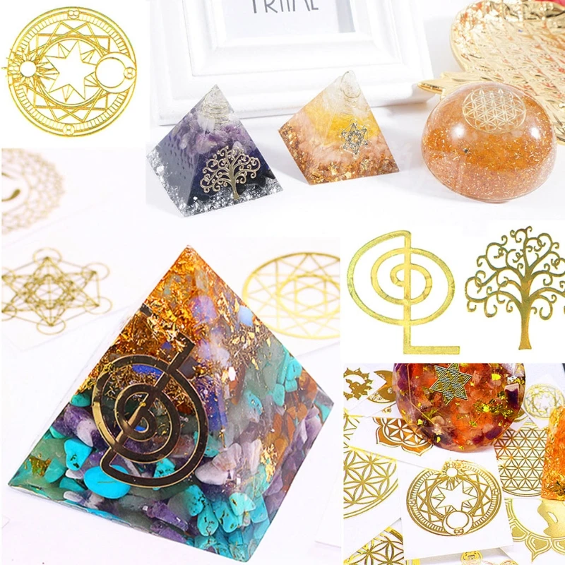 

10Pc DIY 7 Chakra Copper Energy Tower Orgonite Sticker Flower Life Tree Pyramid Decor Epoxy Resin Fillings Resin Crafts