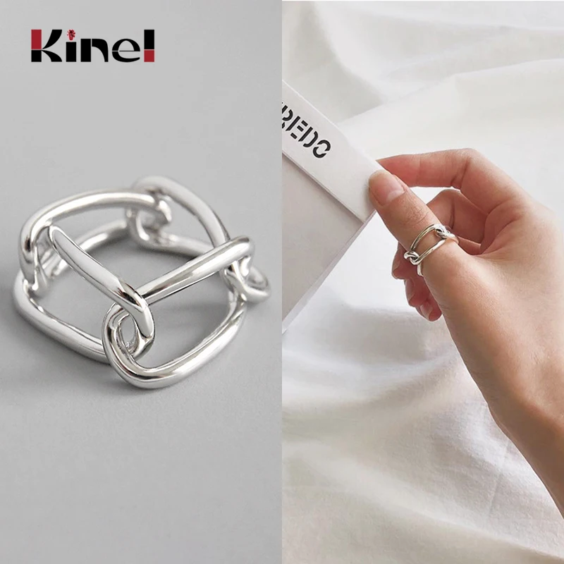 

Kinel bijoux 925 Sterling Silver Weave Wide Chain Ring Openwork High Quality Minimalist Rings for Women Elegant Jewelry