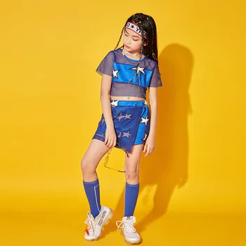 Kid Fashion Mesh Star Blue Hip Hop Clothing Top Crop T Shirt Shorts for Girl Jazz Dance Costume Clothes Performance Dancing Wear
Kid Fashion Mesh Star Blue Hip Hop Clothing Top Crop T Shirt Shorts for Girl Jazz Dance Costume Clothes Performance Dancing Wear