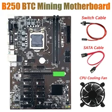 B250 BTC Mining Motherboard with CPU Cooling Fan+SATA Cable+Switch Cable 12 XGraphics Card Slot LGA 1151 for BTC Miner
B250 BTC Mining Motherboard with CPU Cooling Fan+SATA Cable+Switch Cable 12 XGraphics Card Slot LGA 1151 for BTC Miner