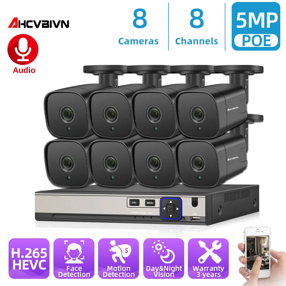 AHCVBIVN 8CH 5MP AI Camera CCTV Security Camera System Face Detection Audio Record Human Detection P2P Video Surveillance Set
AHCVBIVN 8CH 5MP AI Camera CCTV Security Camera System Face Detection Audio Record Human Detection P2P Video Surveillance Set