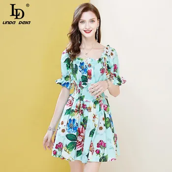 LD LINDA DELLA Fashion Runway Cotton Dress Women Slash Neck elastic Waist Button Floral Print Elegant Summer Ladies Mini Dress
LD LINDA DELLA Fashion Runway Cotton Dress Women Slash Neck elastic Waist Button Floral Print Elegant Summer Ladies Mini Dress