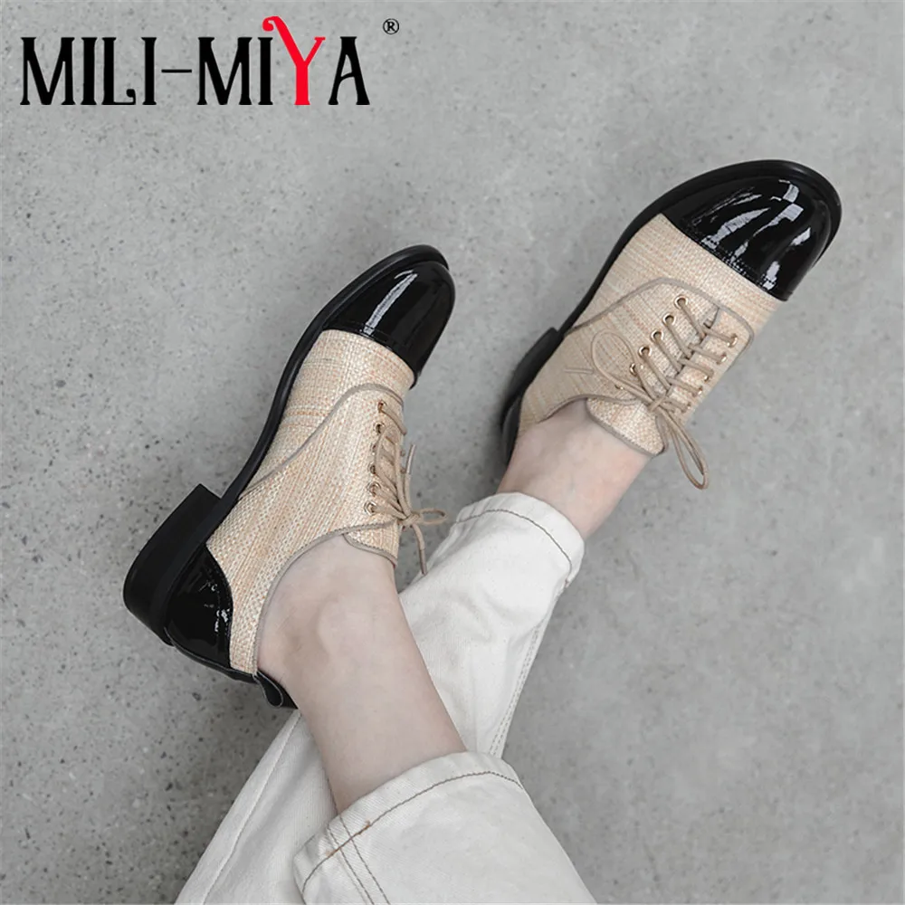 

MILI-MIYA Classic Design Women Cow Leather Pumps Lace-Up Round Toe Square Heels Office&Career Spring/Autumn Shoes For Ladies