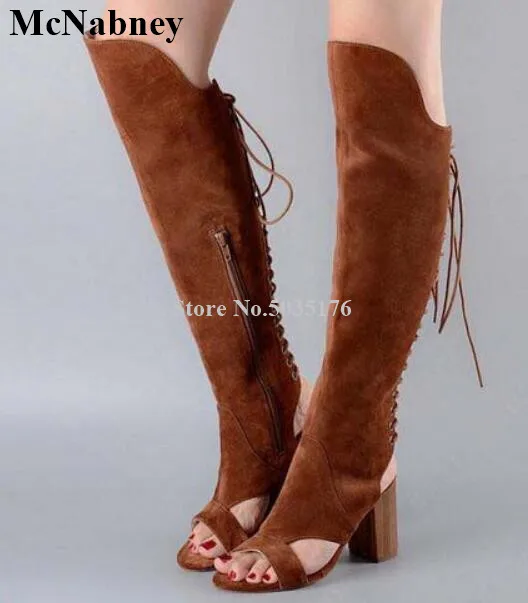 McNabney Women Long Boots Cross-tied Lace-Up Side Zipper Peep Toe High Thick Heel Knee High Ladies Boots Summer Sexy Women Shoes
McNabney Women Long Boots Cross-tied Lace-Up Side Zipper Peep Toe High Thick Heel Knee High Ladies Boots Summer Sexy Women Shoes