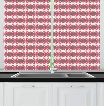 Ivory Dimgray and Dark Coral Geometric Kitchen Curtains of Repetitive Abstract Shapes and Diagonal Squares Window Drapes
Ivory Dimgray and Dark Coral Geometric Kitchen Curtains of Repetitive Abstract Shapes and Diagonal Squares Window Drapes