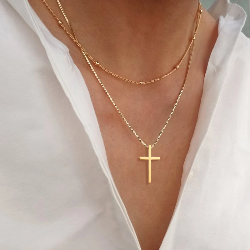 Box Chain Style Cross Pendant Necklace for Women with Tiny Crystal Stainless Steel Her Gifts | Украшения и аксессуары
