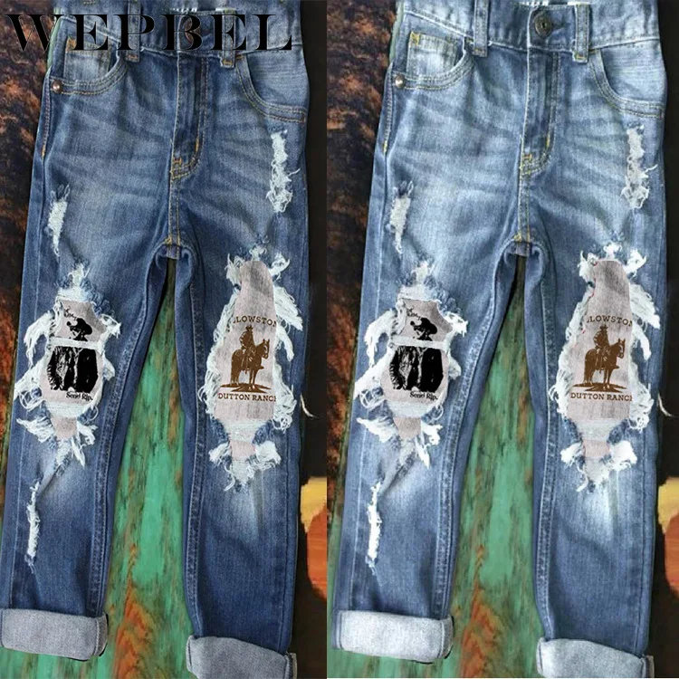 WEPBEL Jeans Casual Bleached Ripped Washed Vintage Jeans Women's Fashion Mid-Waist Print Denim Straight Pants
WEPBEL Jeans Casual Bleached Ripped Washed Vintage Jeans Women's Fashion Mid-Waist Print Denim Straight Pants
