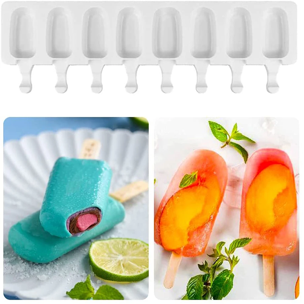 

8-Cavity Silicone Ice Cream Mold Small Sllipse Shape DIY Homemade Popsicle Moulds Dessert Ice Pop Lolly Maker Reusable Tools