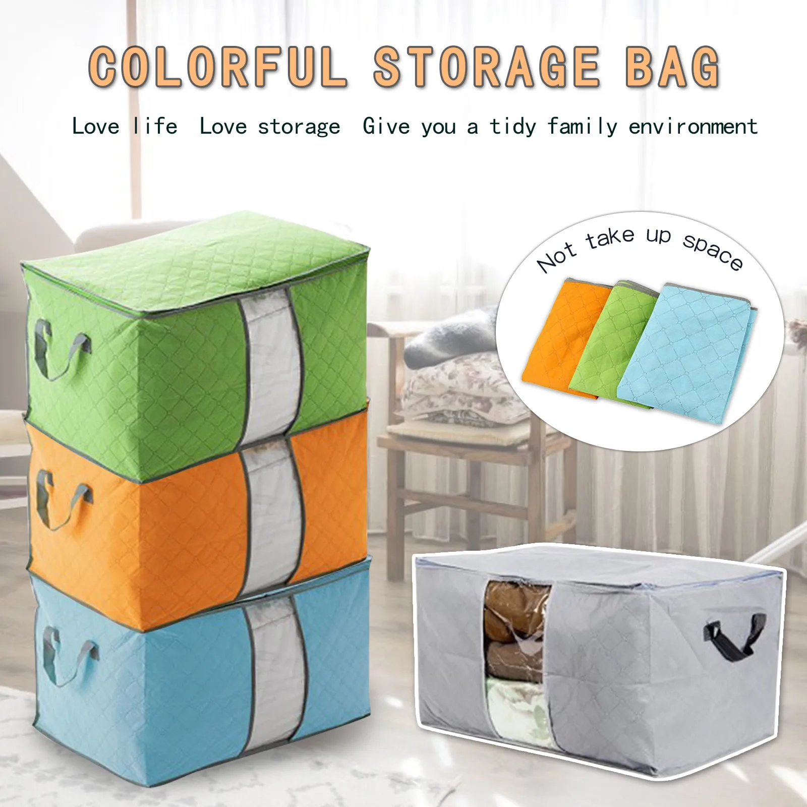 Clothes Storage Bags Foldable Organizer Container With Strengthened Handles And Clear Window Quilt Cloth Bins | Дом и сад