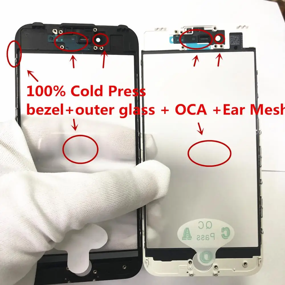 

10Pcs AAA quality 100% Press 3 in1 Front Screen Glass With Frame OCA Glue With Ear Speaker Mesh For Iphone 8 7 6 6s plus 5 5s