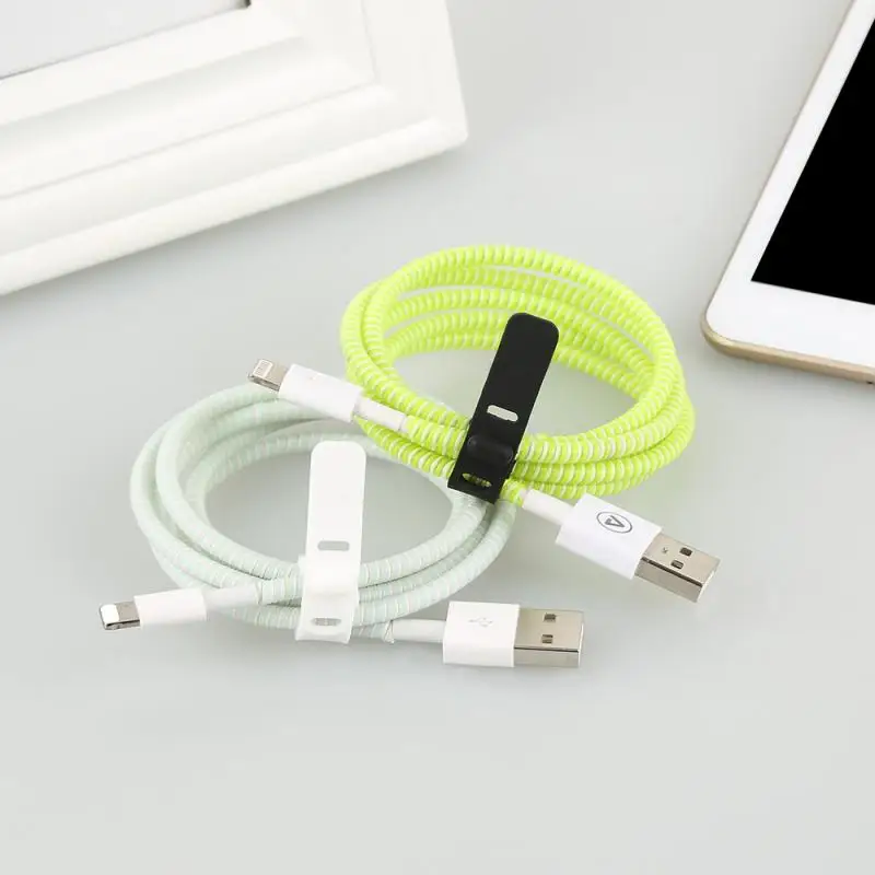 1.4m Color Phone Wire Cord Rope Protecto Anti-break Spring Protection Bobbin Winder For USB Charging Cable Earphone Data | Электроника
