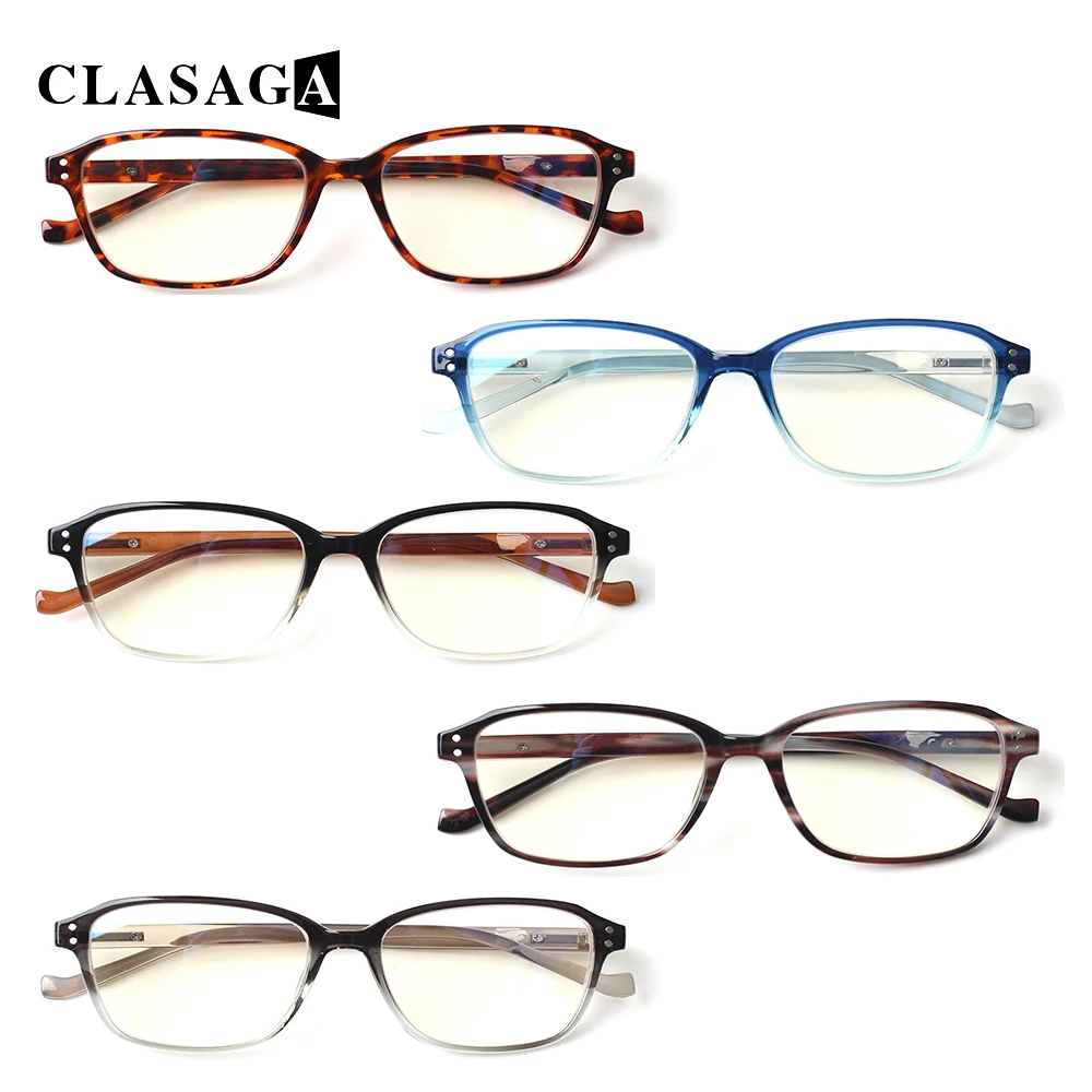 

CLASAGA Reading Glasses Spring Hinges Blue Light Blocking Colorful Rectangular Frames Women and Men Computer Eyeglasses Reader
